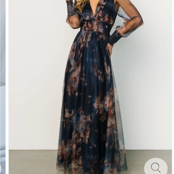 Baltic Born Midnight Blue and Blush Floral Gown - Picture 3 of 9